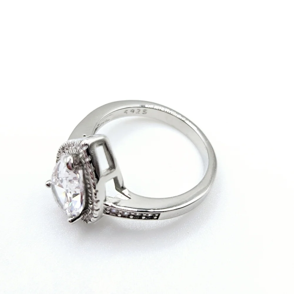 925 Sterling Silver Pear Cut Halo CZ Ring Sz 7 Bridal Wedding Engagement New